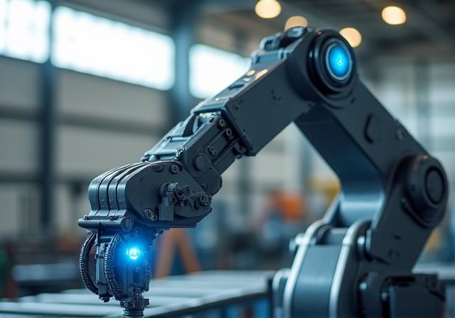 Industrial robotic arm and IoT sensor monitoring