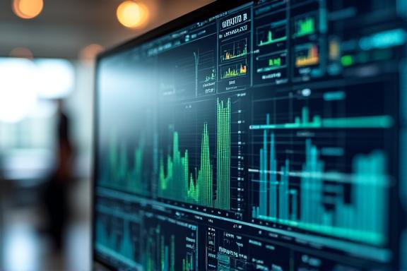 Modern enterprise IoT dashboard display with high-contrast data visualizations
