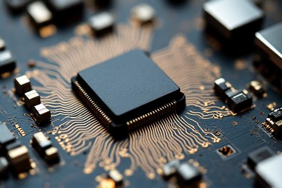 Close-up of a high-tech custom-engineered circuit board for IoT edge processing